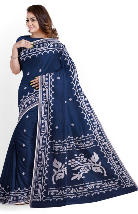 Muslin Jamdani Saree in Indigo Colour
