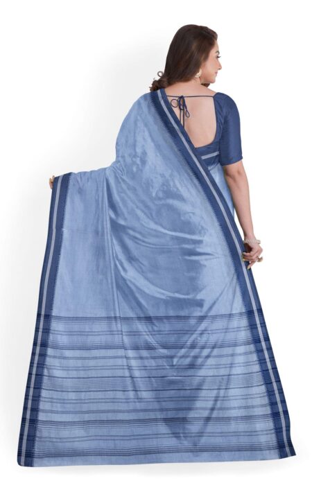 Handwoven Indigo Linen Silk Saree - Image 2