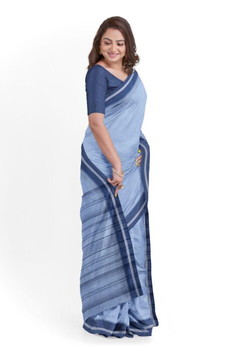 Handwoven Indigo Linen Silk Saree - Image 3