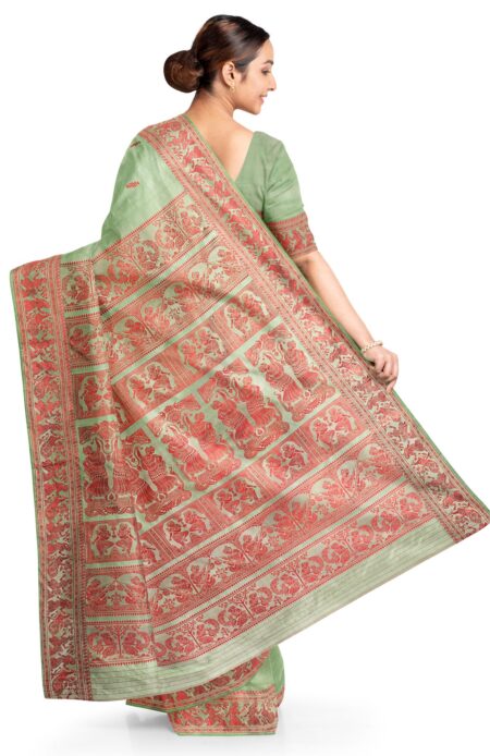 Baluchari Silk Saree Green - Image 3