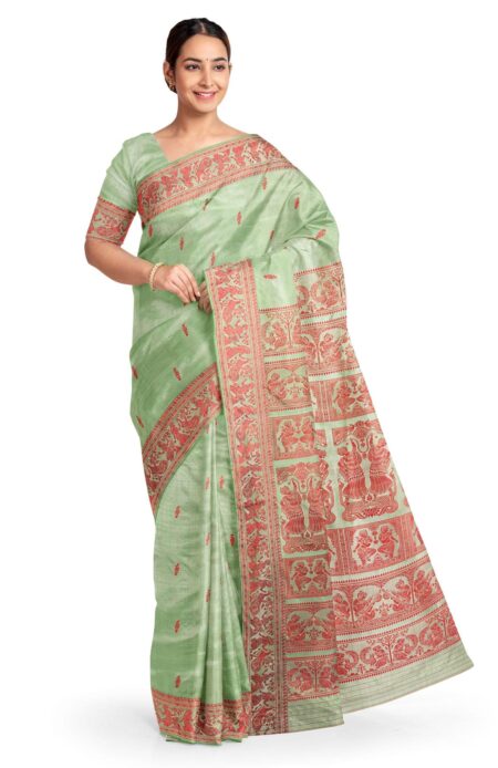 Baluchari Silk Saree Green - Image 2