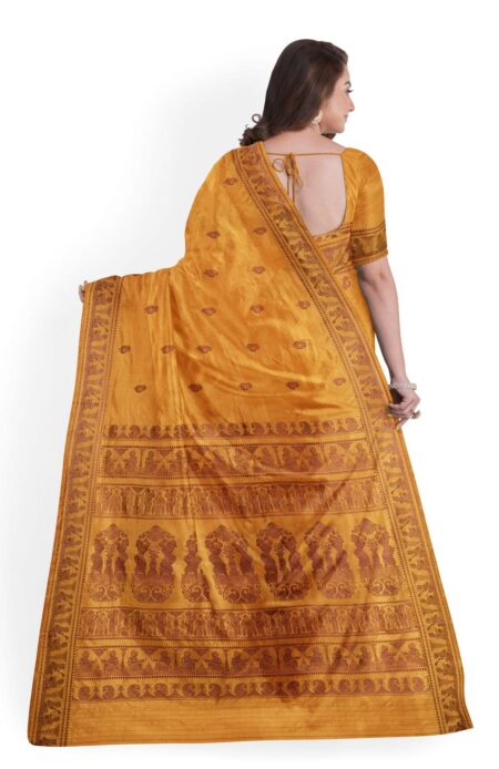 Baluchari Silk Saree Yellow - Image 3