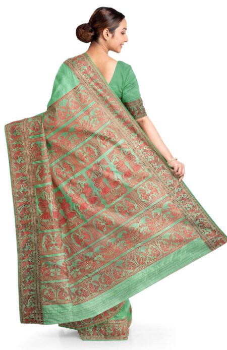 Baluchari Silk Saree Green - Image 3