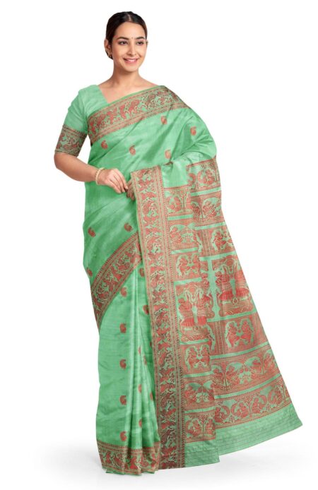 Baluchari Silk Saree Green - Image 2
