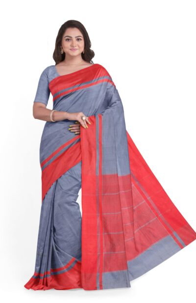 Garod Silk Saree - Grey & Red