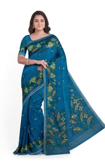 Kora Silk Jamdani Saree Blue