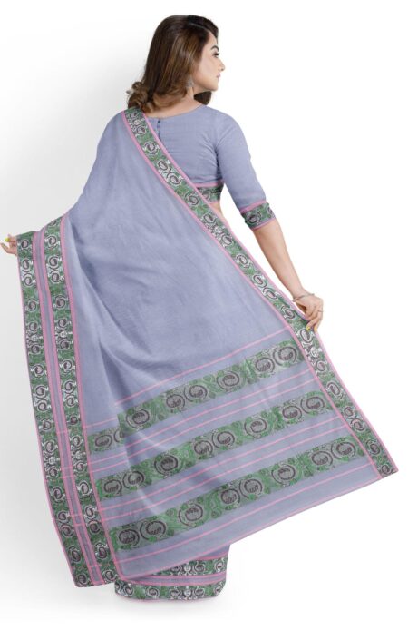Handloom Cotton Silk Saree Grey - Image 2