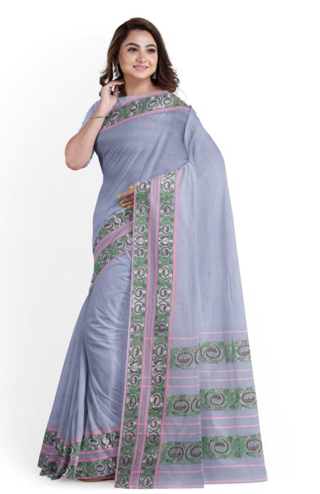 Handloom Cotton Silk Saree Grey - Image 3