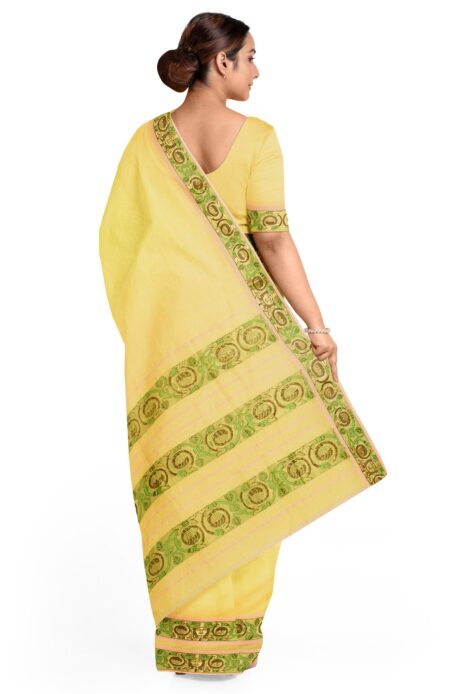 Handloom Cotton Silk Saree Yellow - Image 3