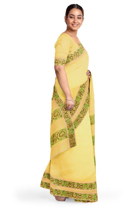 Handloom Cotton Silk Saree Yellow - Image 2