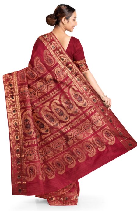 Red Baluchari Saree with Zari Mina work - Image 3