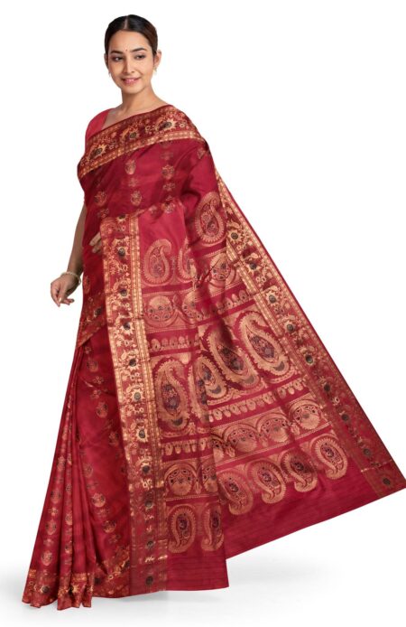 Red Baluchari Saree with Zari Mina work