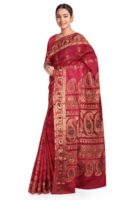 Red Baluchari Saree with Zari Mina work - Image 2