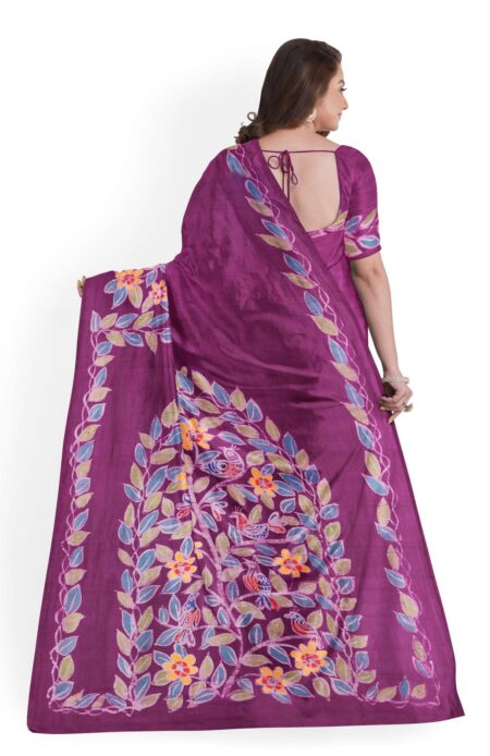 Purple Batik Silk Saree - Image 3