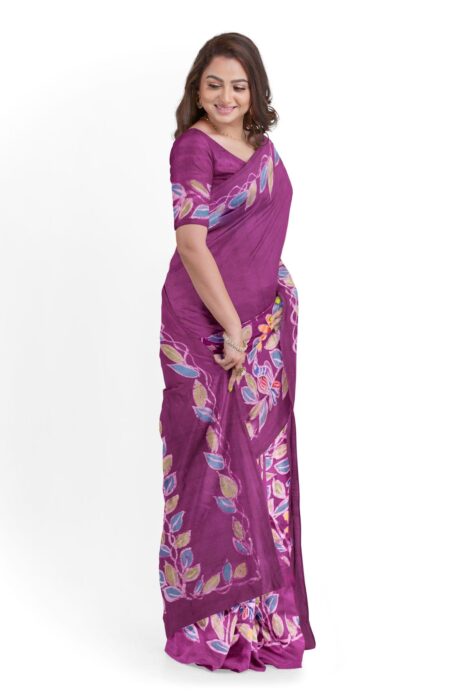 Purple Batik Silk Saree - Image 2