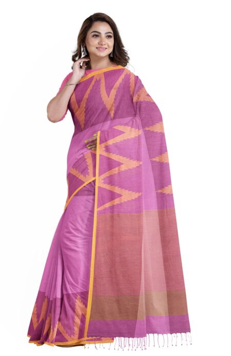 Cotton Jamdani Saree Purple - Image 3