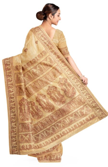 Baluchari Silk Saree  Beige - Image 3