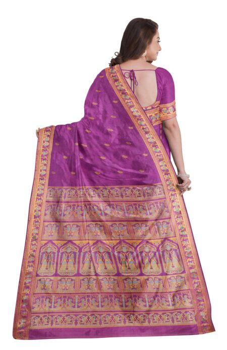 Baluchari Meena Silk Saree - Purple - Image 4