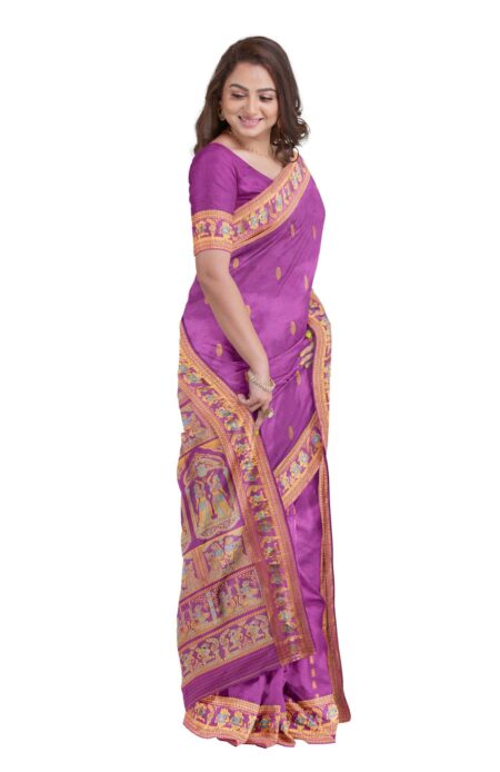 Baluchari Meena Silk Saree - Purple - Image 3