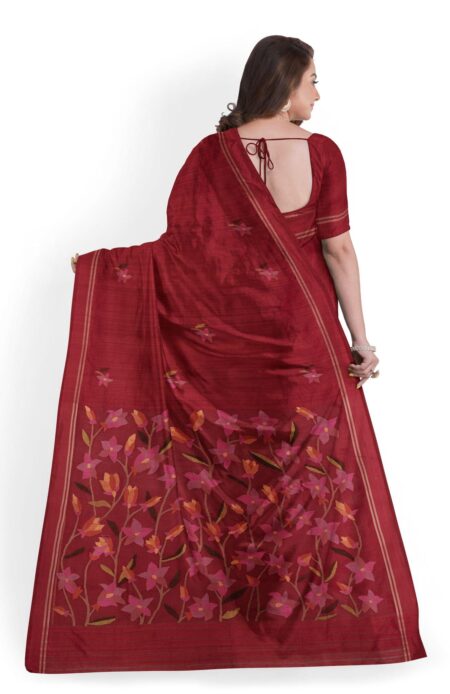 Handwoven Red Matka Silk Jamdani Saree - Image 2