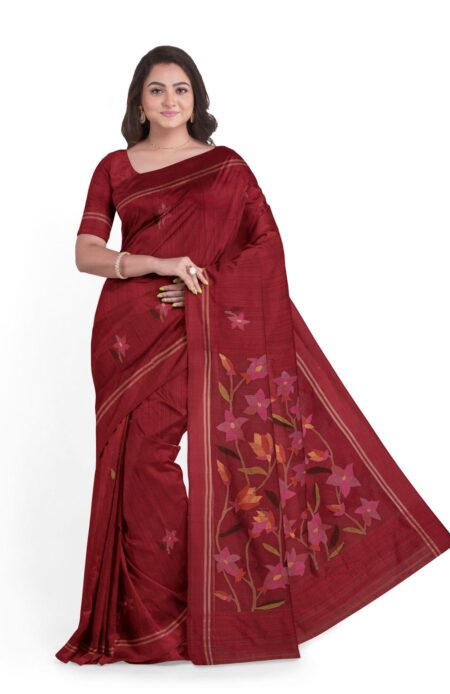 Handwoven Red Matka Silk Jamdani Saree