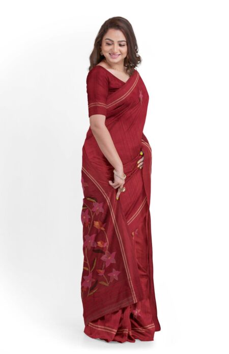 Handwoven Red Matka Silk Jamdani Saree - Image 3