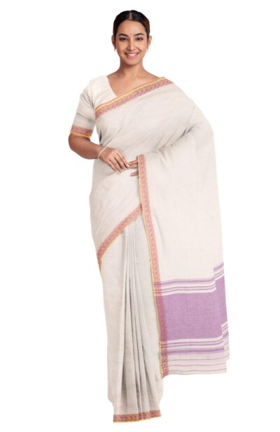 Handwoven Dhaniakhali Cotton Saree with Tassel