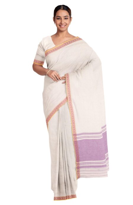 Handwoven Dhaniakhali Cotton Saree with Tassel