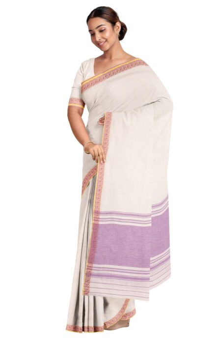 Handwoven Dhaniakhali Cotton Saree with Tassel - Image 4