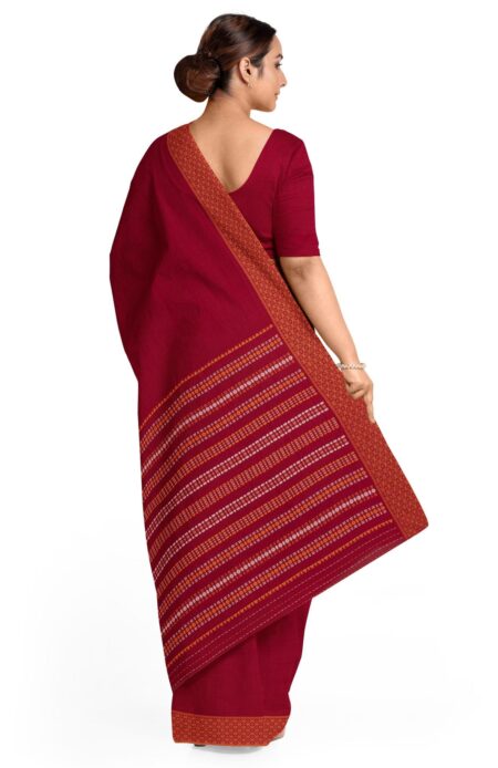 Handwoven Begumpuri Cotton Saree - Red - Image 3