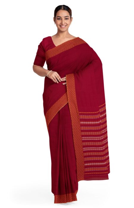 Handwoven Begumpuri Cotton Saree - Red - Image 2