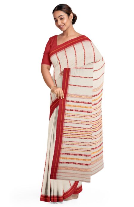 Handwoven Begumpuri Cotton Saree - Off-white - Image 3