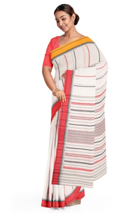 Handwoven Begumpuri Cotton Saree - Off-white - Image 2