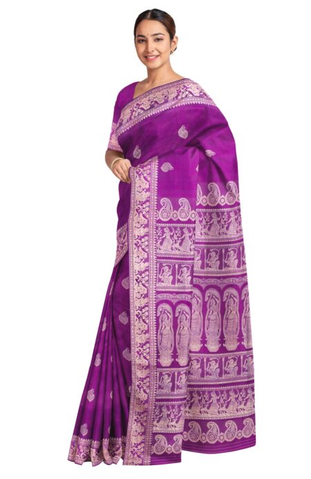 Baluchari Silk Saree Purple - Image 3