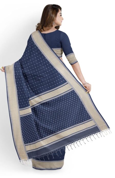 Cotton Jamdani Saree Blue - Image 2