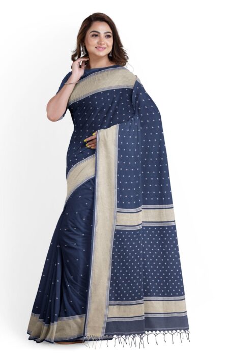 Cotton Jamdani Saree Blue - Image 3
