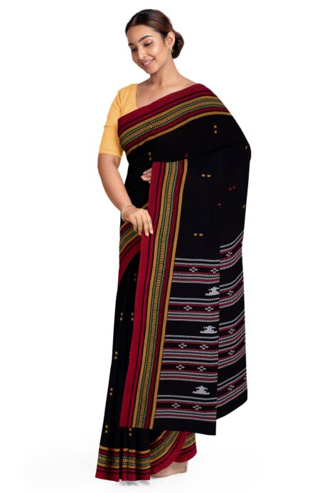 Handwoven Begumpuri Cotton Saree - Black - Image 3