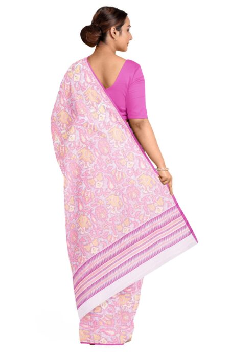 Handwoven white handspun Jamdani saree - Image 2