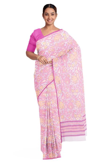 Handwoven white handspun Jamdani saree