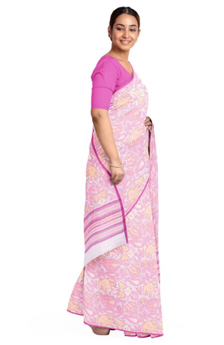 Handwoven white handspun Jamdani saree - Image 3