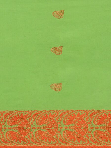 Handwoven Dokhna Cotton Saree in Green & Orange - Image 3