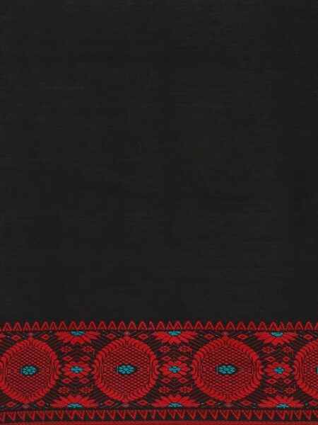 Handwoven Dokhna Cotton Saree in Black & Red - Image 4