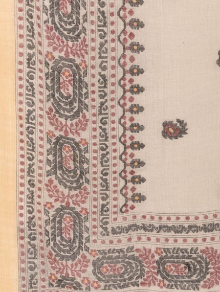 Single Shuttle Handspun Jamdani Saree Offwhite - Image 3
