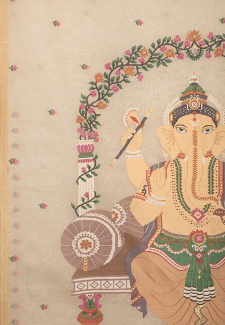 Kora Silk Jamdani Saree Off-white - Image 3