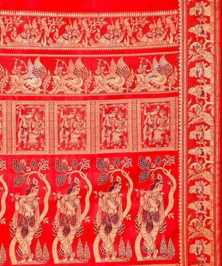 Baluchari Mina Silk Saree Red - Image 3