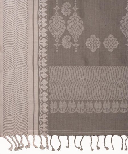 Handwoven grey tangail mercerised cotton saree - Image 4