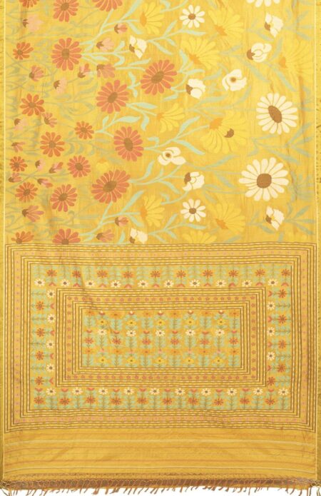 Kora Silk Jamdani Saree Yellow