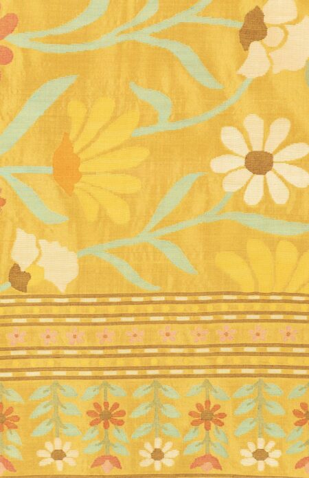 Kora Silk Jamdani Saree Yellow - Image 4