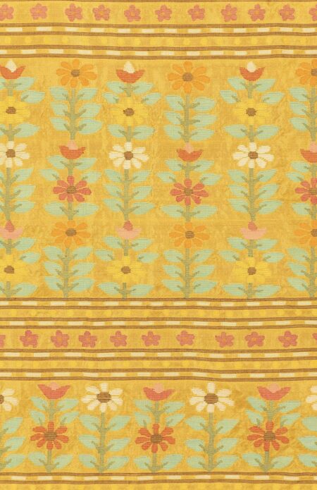 Kora Silk Jamdani Saree Yellow - Image 2