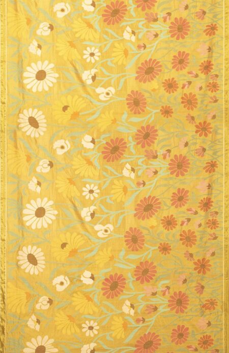 Kora Silk Jamdani Saree Yellow - Image 3